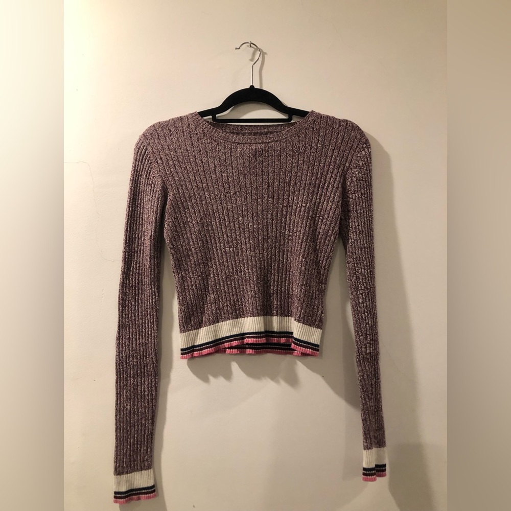 Prince & Fox - Cropped Women’s Sweater - Burgundy with Stripe Accents